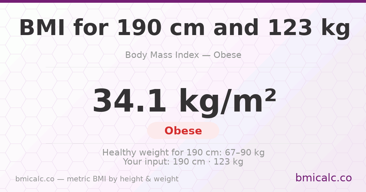BMI 190 cm 123 Kilos 20 years woman — BMI 34.1 (obese).