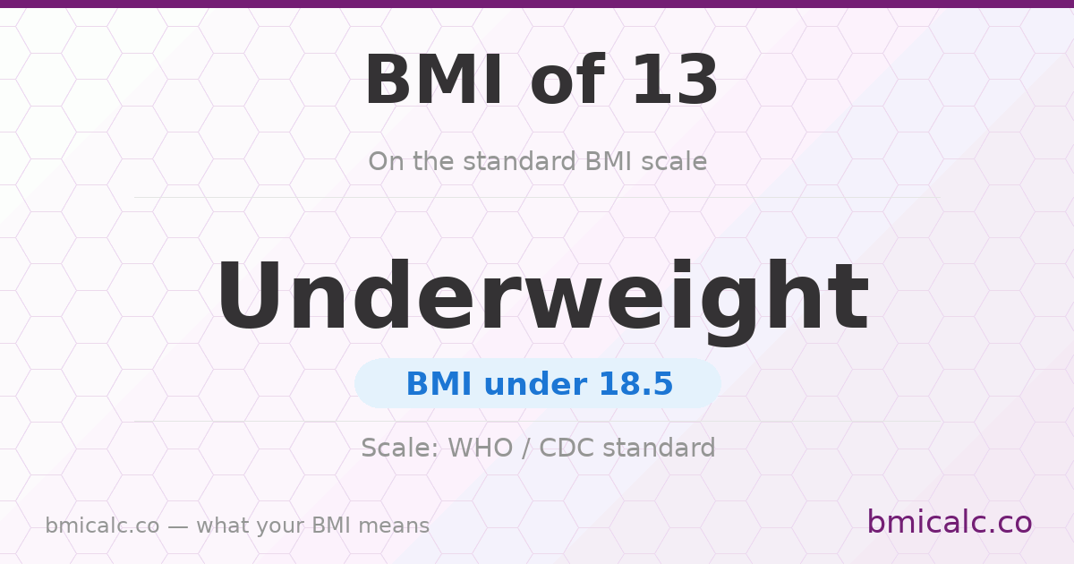 A BMI of 13 is underweight on the standard BMI scale. See what it means by age and sex.