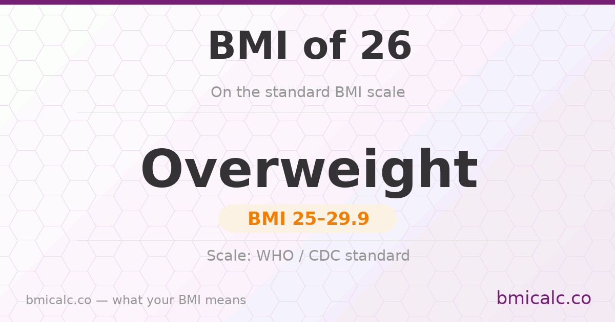 A BMI of 26 is overweight on the standard BMI scale. See what it means by age and sex.