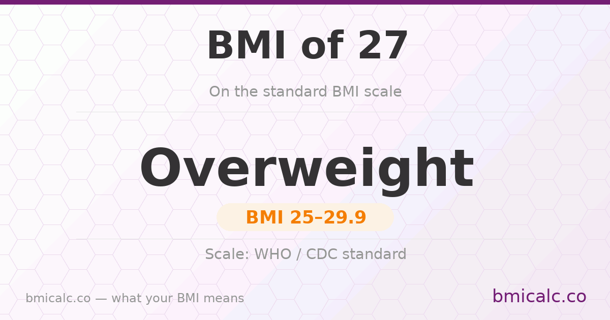 A BMI of 27 is overweight on the standard BMI scale. See what it means by age and sex.